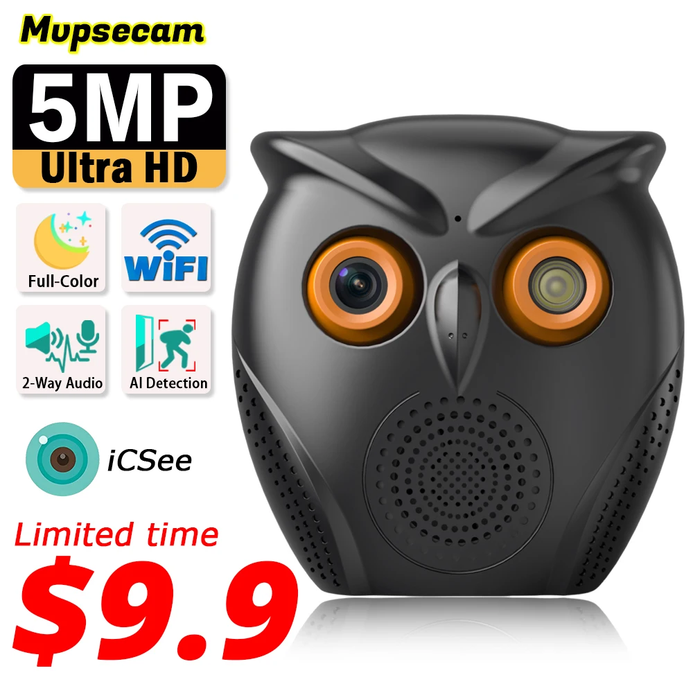 Oferta especial icsee wifi câmera de segurança 5mp 2k hd vídeo sem fio câmeras cctv casa inteligente monitor do bebê forma coruja