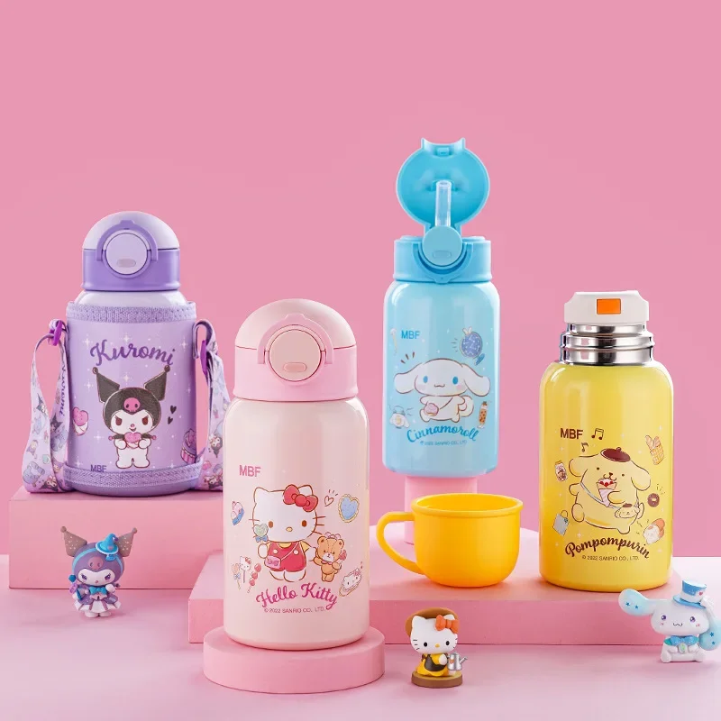 500ML MINISO Sanrio Kuromi Cinnamoroll Mymelody Kawaii Anime Kids Thermos Bottle 316 Stainless Steel Three Lids Straw Cups Gifts