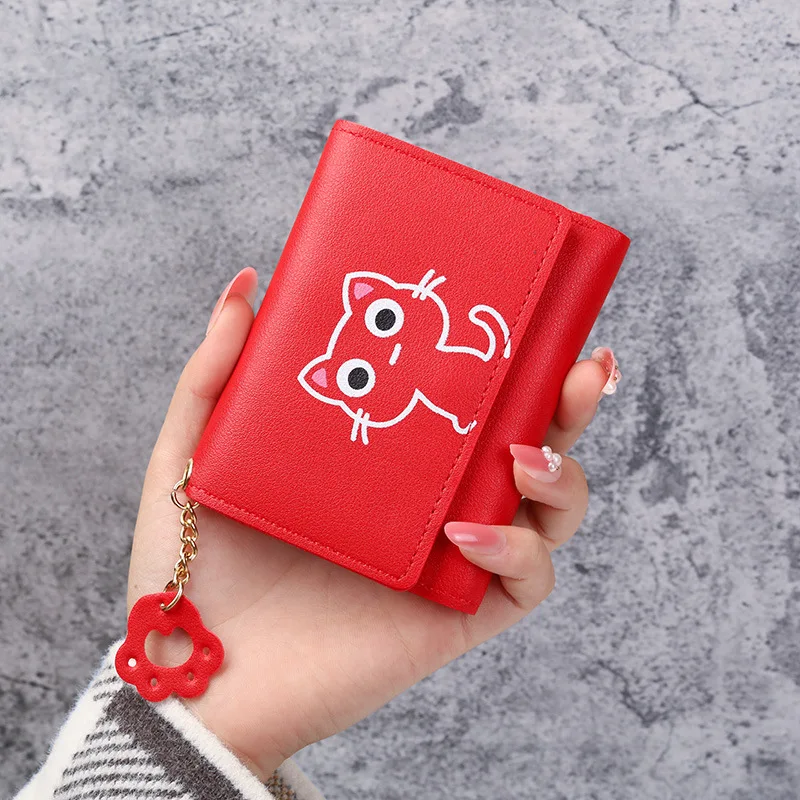 

Cute Cartoon Cat Print Mini Wallets for Women Aesthetic Bags Card Holders PU Leather Hasp Kawaii Small Coin Purse Girls 2024