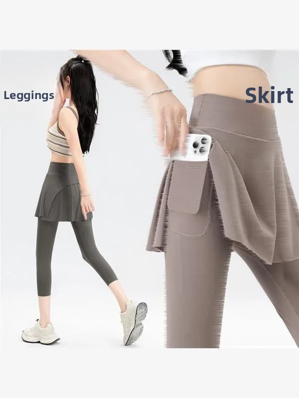 

Облегающие брюки для йоги, юбка с высокой талией, тонкие беговые брюки для бега, летние женские леггинсы с защитой от воздействия, семь десятых штанов