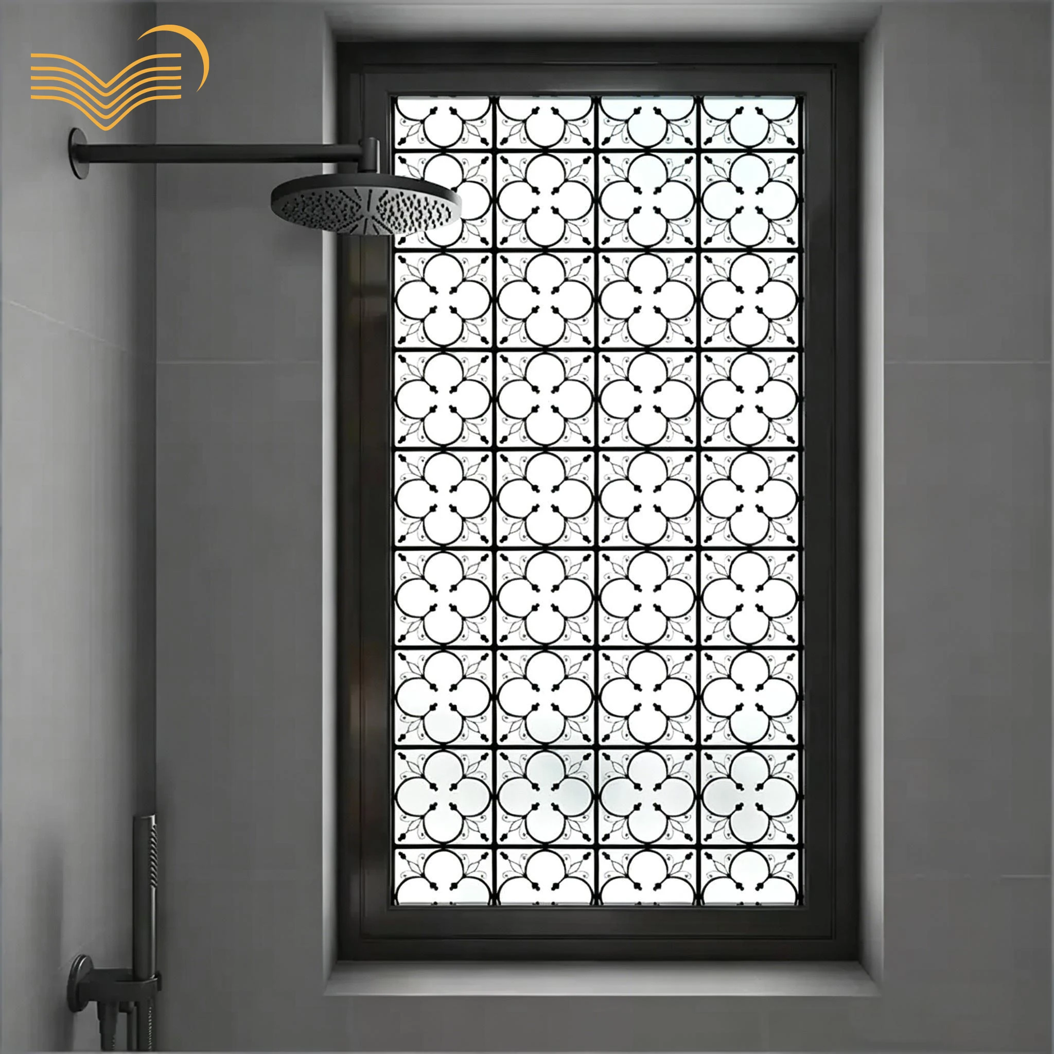 Vintage Floral Grid Window Decor Decal PVC Decorative Sticker For Glass Door&Window Anti-peep Glass Film For Toilet Bathroom