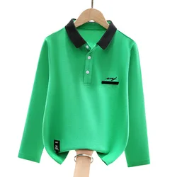 Boys School Uniform Polo Shirt 2024 New Spring Kids Casual Long Sleeve Tops For Teenager Children's 4-15 Years Clothes