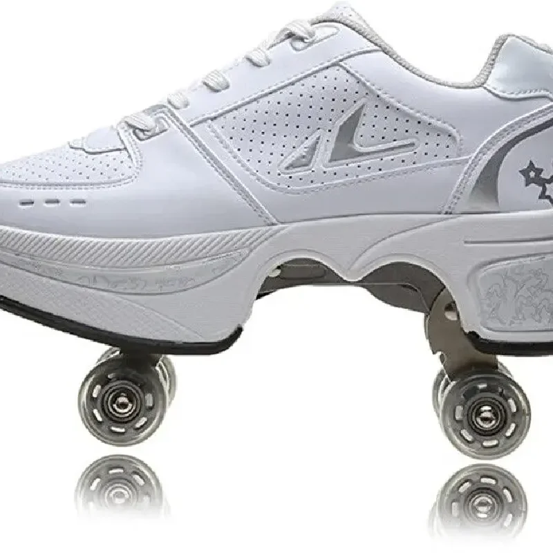 Unisex Retractable Roller Skates Outdoor Kick Roller Shoes Deformation Sneakers