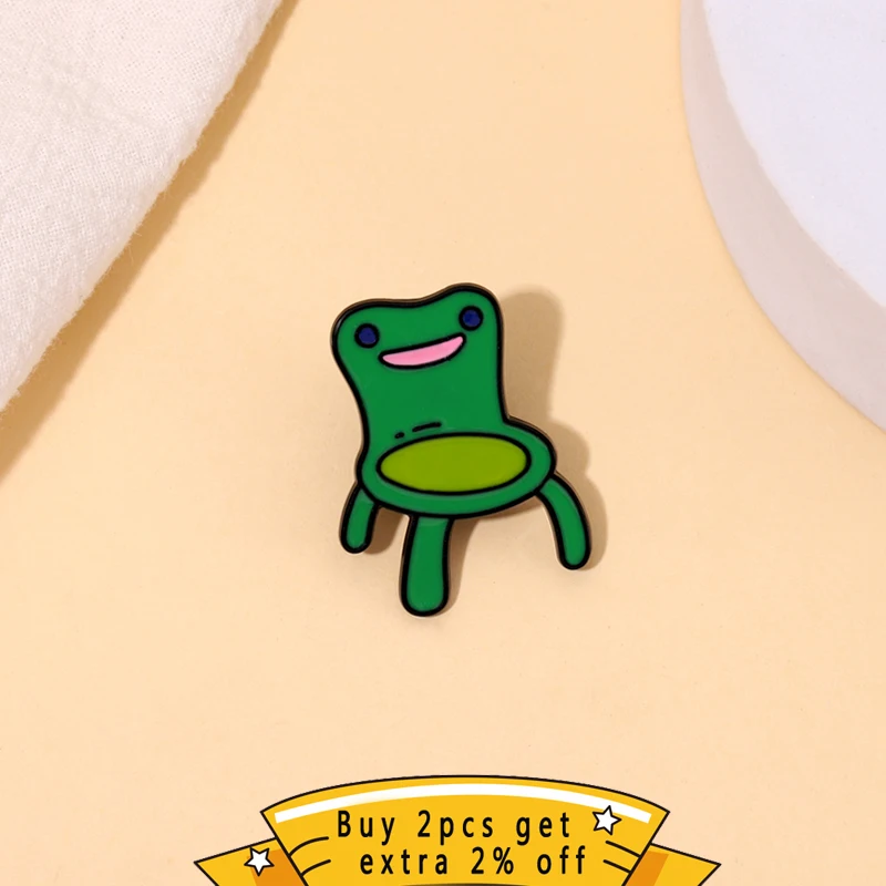 Lovely Green Frog Enamel Pin Chair Animal Cartoon Brooch Badge Lapel Clothes Hat Backpack Gift Kids Women Jewelry Wholesale