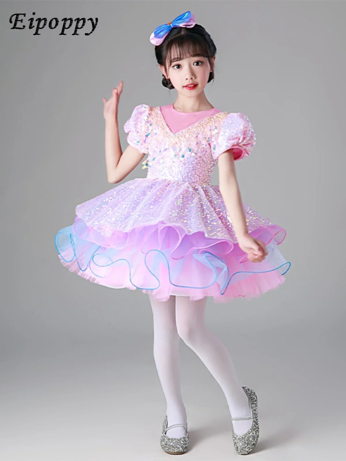 여아용 얇은 명주 그물 스커트, 코스튬 유치원 댄스 원피스, 공연복