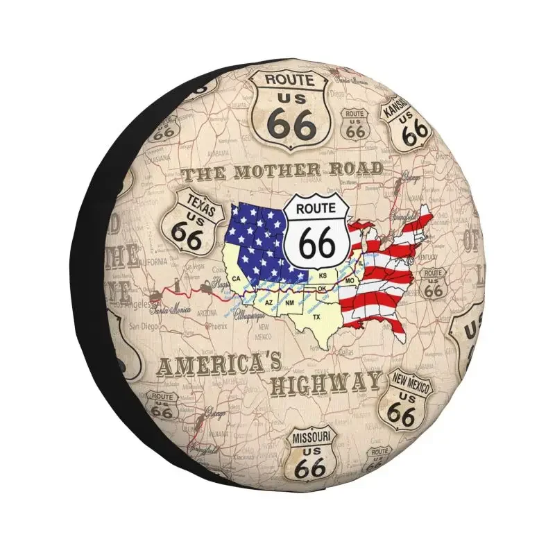 

Custom Route 66 Spare Wheel Cover for Jeep Mitsubishi Pajero 4WD Trailer Americas Highway Tire Protector 14" 15" 16" 17" Inch