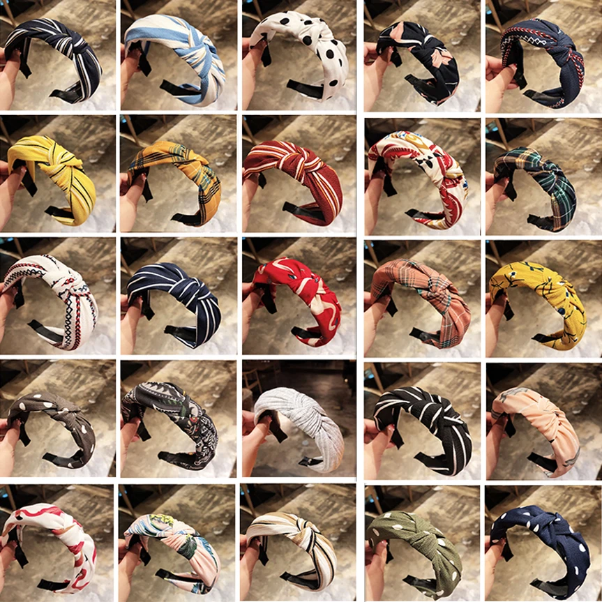 

Women's Printed Fabric Headbands Knotted Hairband for Women Hair Accessories Girl Hair Bands Stripe Head Wrap Korean