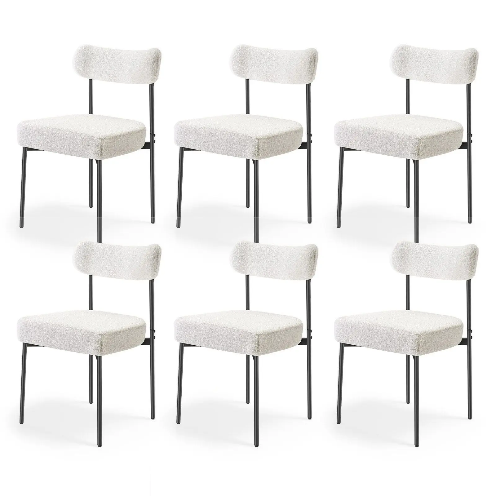 

Комплект из 6 обеденных стульев Boucle, стулья в стиле Mid-Century Modern с акцентами в стиле шерпа, обитые тканью боковые стулья для обеденного стола, экономия пространства