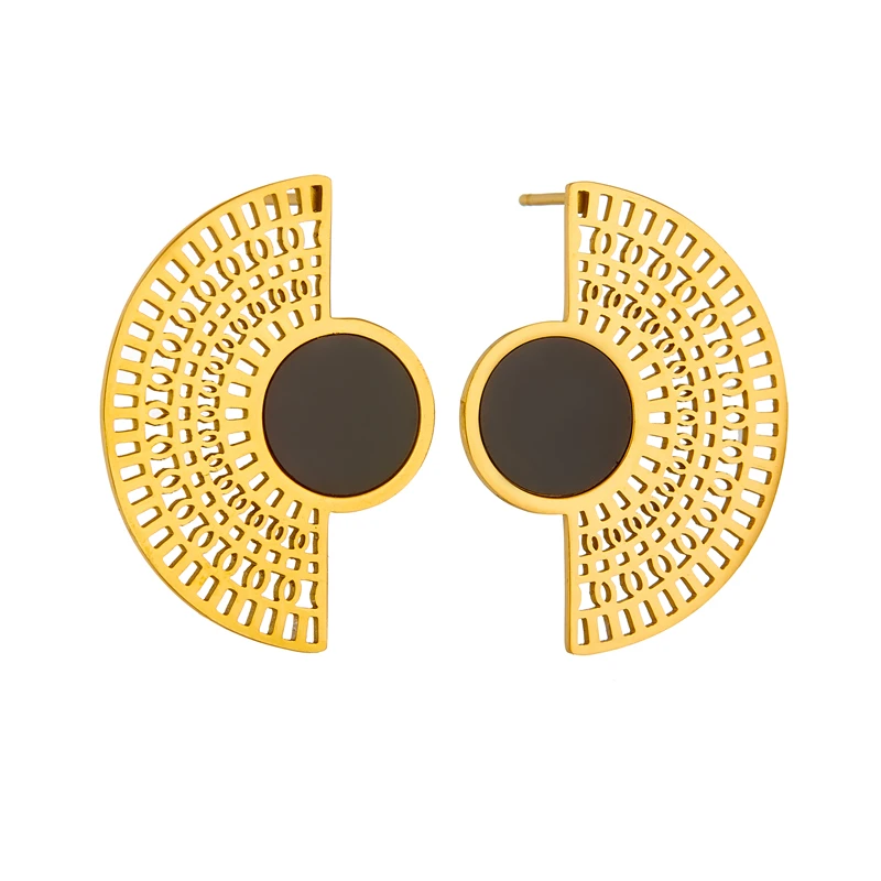 DIEYURO 316L Stainless Steel Vintage Scalloped Stud Earrings For Women Girl Fashion New Ear Jewelry Lady Gift Party сережки