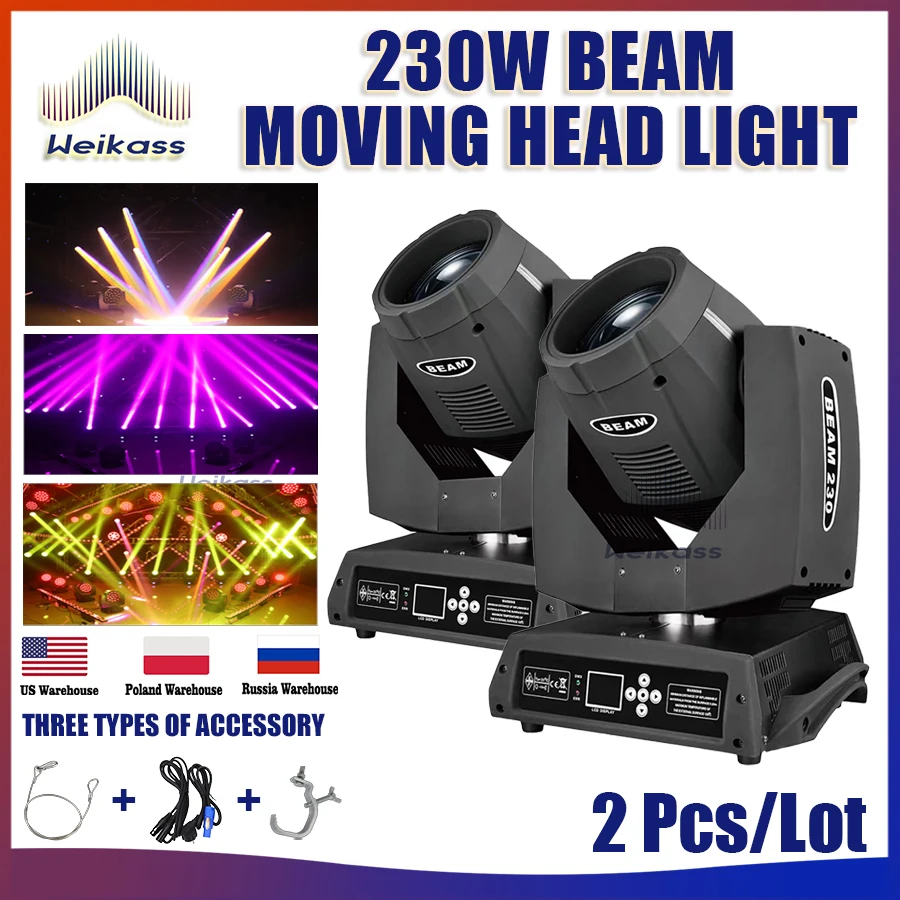 Weikass 2pcs Beam 230W 7R Moving Head Light 230W DJ Moving Key Model Beam 7r Sharpy DMX Music Stage Disco Lighting Wash Effect