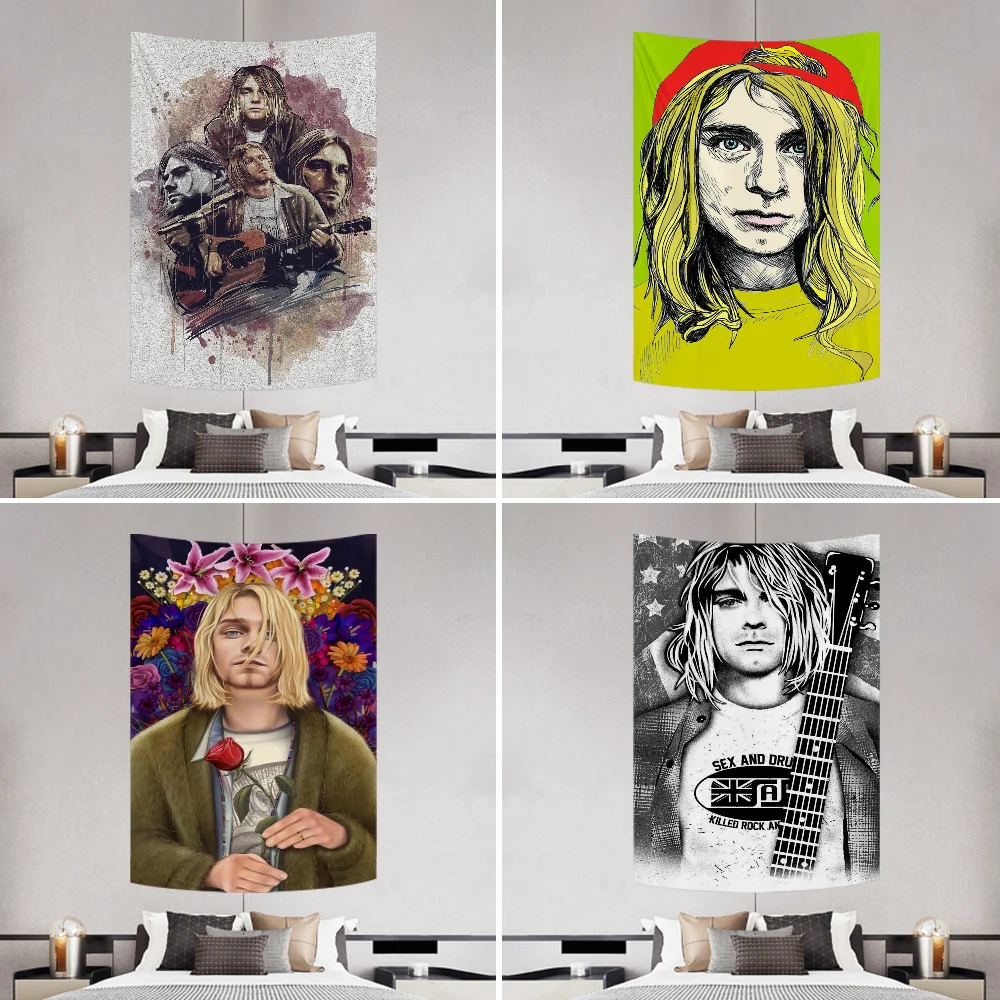 

Singer Kurt C-Cobain Tapestry Decoration Party Background Hanging Cloth Bedroom Tapestry Room Decor Aesthetic