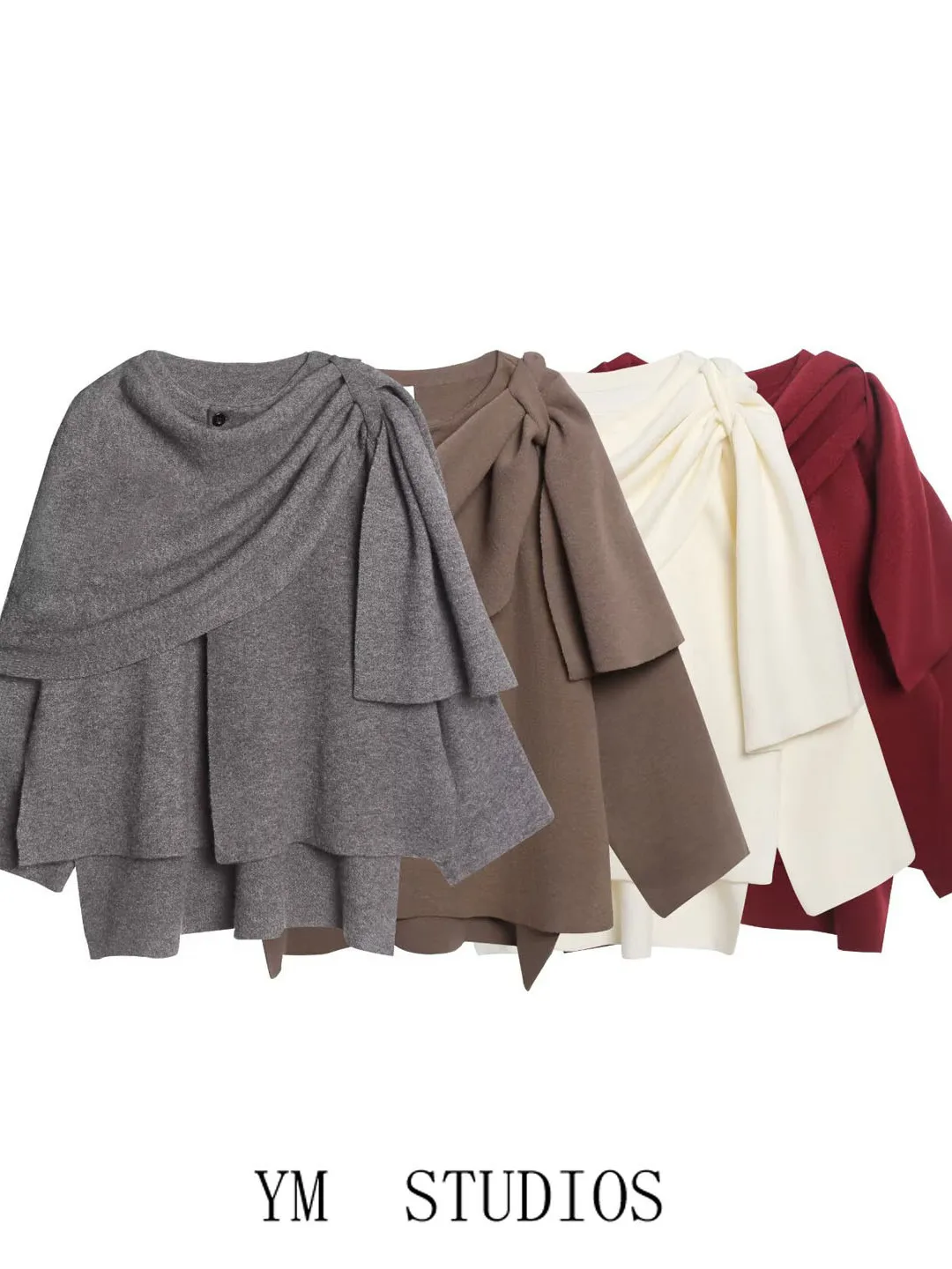 

Women's Asymmetric Cloak Sle Knitted Sweater Versatile Layering Meat Concealing Trendy Outerwear ort Sve round Ne