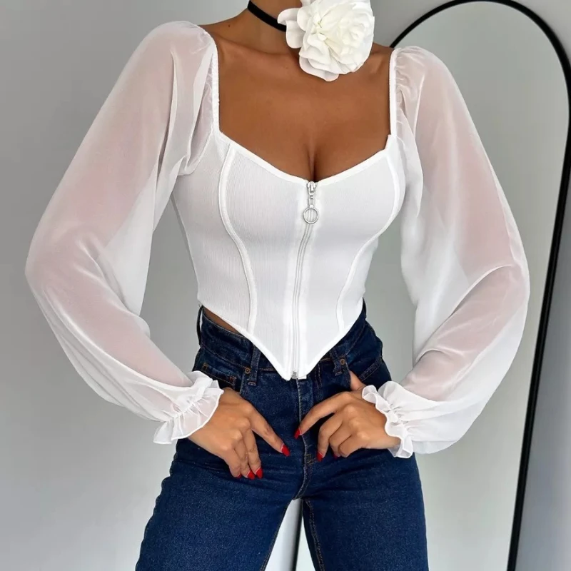 

Street Style Solid Color Strapless Top for Women in Summer one Shoulder Tight Fitting Fashionable Long Sleeved Corset for Women