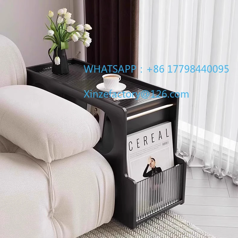 Customizable Narrow Storage Coffee Table Transparent Cart Cabinet Small Black Mesas De Centro Sala