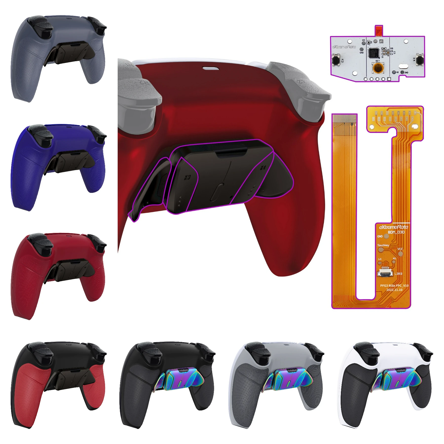 EXtremeRate Real Metal Buttons (RMB) Version RISE4 Remap Kit pour manette ps5 BDM-030/040/050, mise à niveau de la carte Back Shell Button