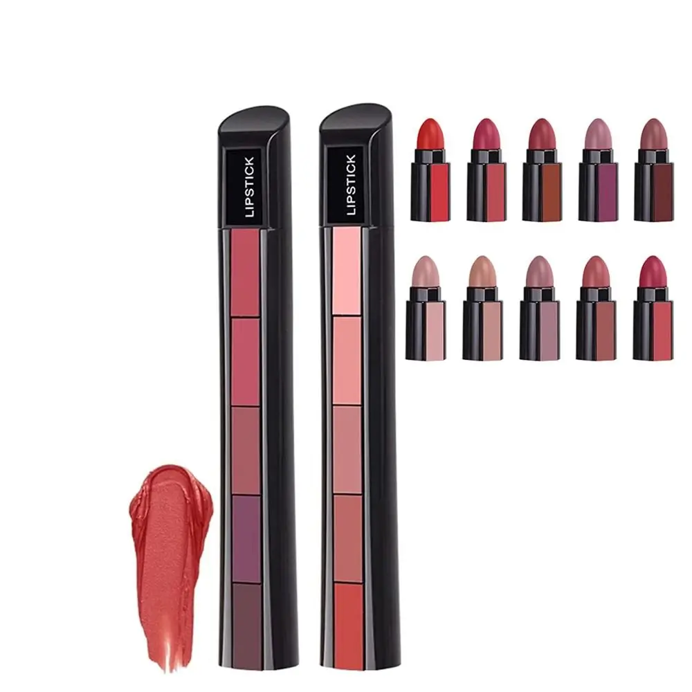 Red Makeup Gift Daily Sexy Lipstick Cosmetic Tool Beauty Lip Gloss 5 in 1 Matte Lipstick Set Matte Lip Tint Velvet Lip Stick