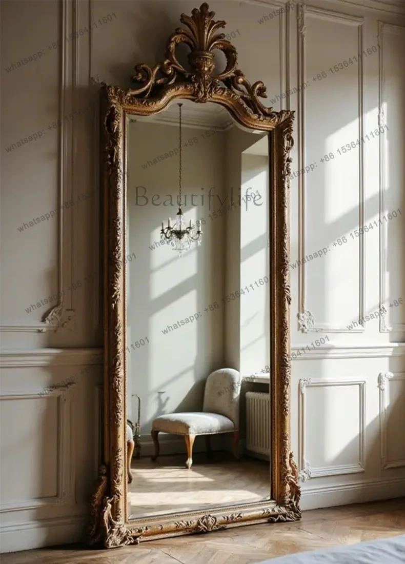 

yj9 French retro carved light luxury floor mirror court style clothing store full-length mirror