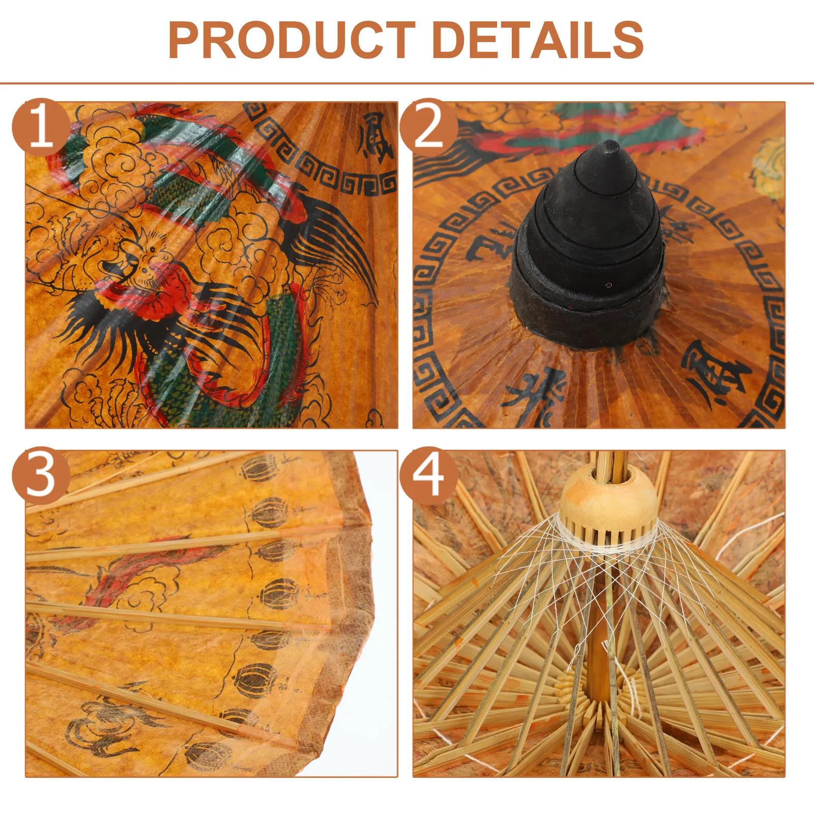

1Pcs Handmade Oiled Paper Umbrella Classic Hand-Painted Design Solid Wood Handle Rainproof Decorative Umbrella for Indoor