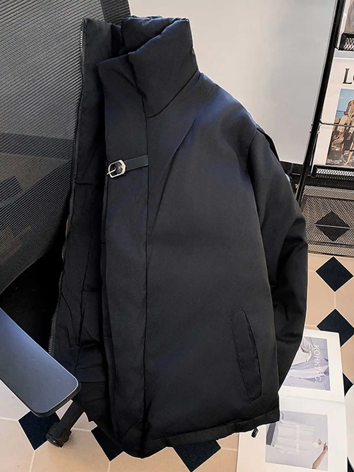 Women's Black Gothic Parka Jacket Warm Thicken Outerwear Harajuku Oversize Turtleneck Padded Jackets Vintage 2000s Winter 2025