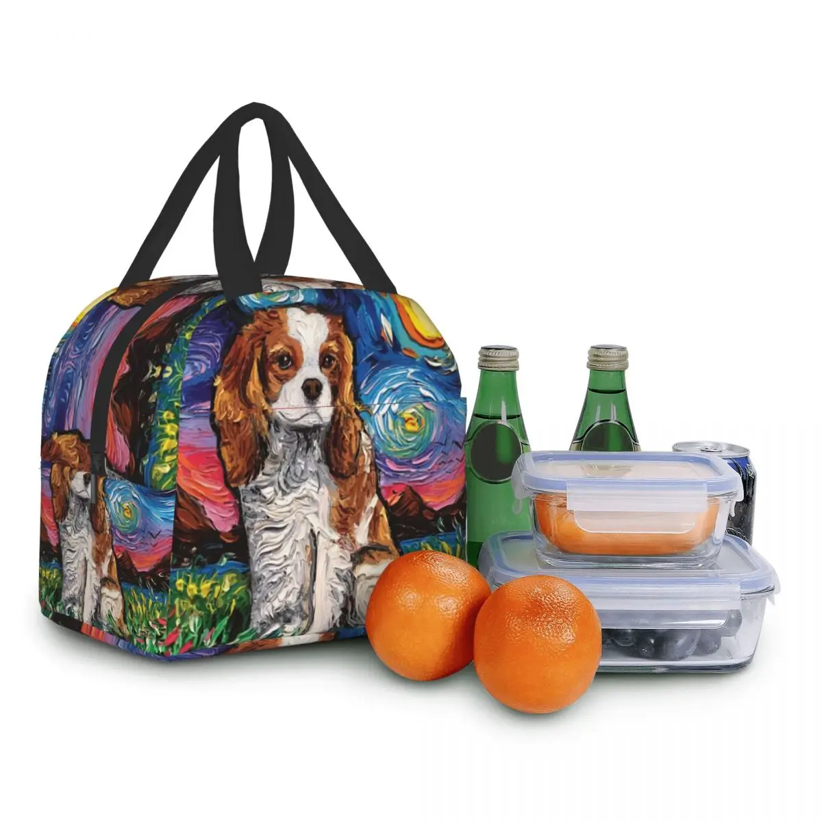 Starry Night Dog Cavalier King Charles Spaniel Insulated Lunch Bag Resuable Cooler Thermal Lunch Box for Women Kid Picnic Travel