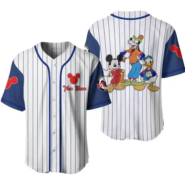 Mickey Mouse Baseball Jersey Men Women Kids Short Sleeve Shirt Disney Baseball Jersey Custom Name Casual Sports Jersey