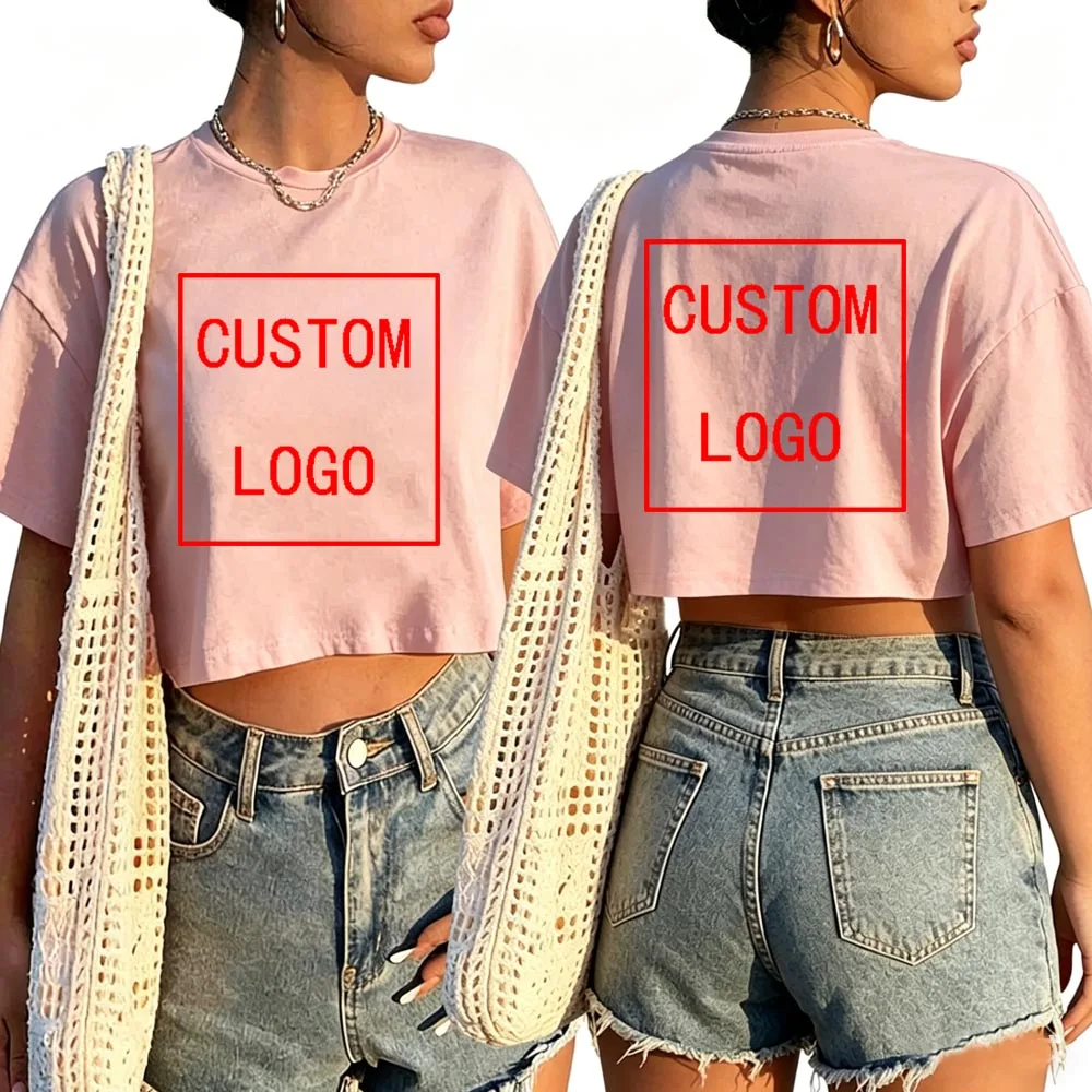DIY Custom Your Brand LOGO Shirt Women O-Neck Short Sleeves Crop Tops T-shirt Custom Gifts view 3