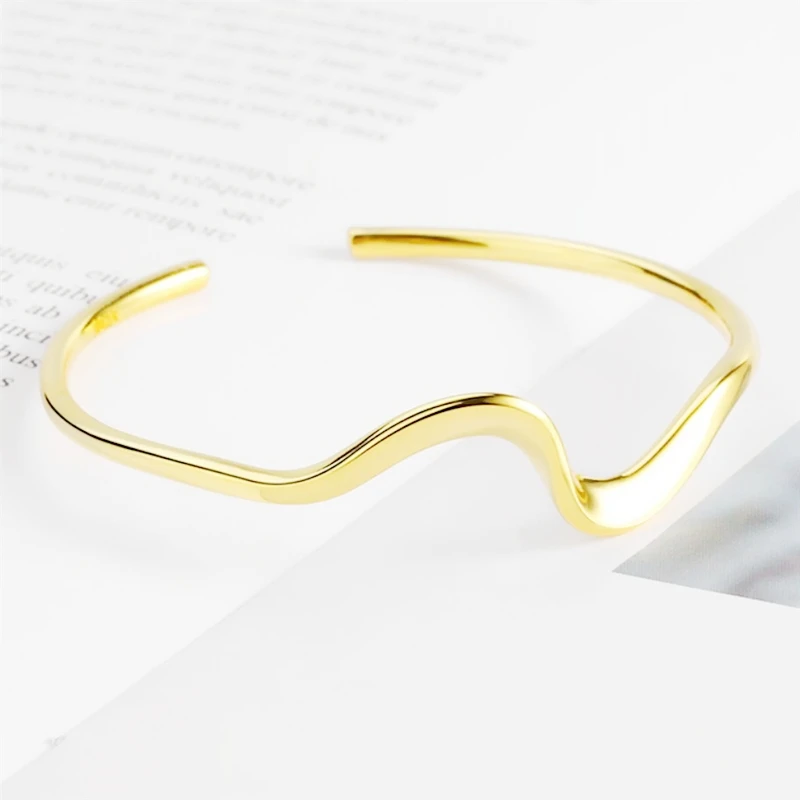 Brazalete femenino de Plata de Ley 925 con forma de rayo brillante, joyería fina geométrica, apertura redimensionable de lujo BR302