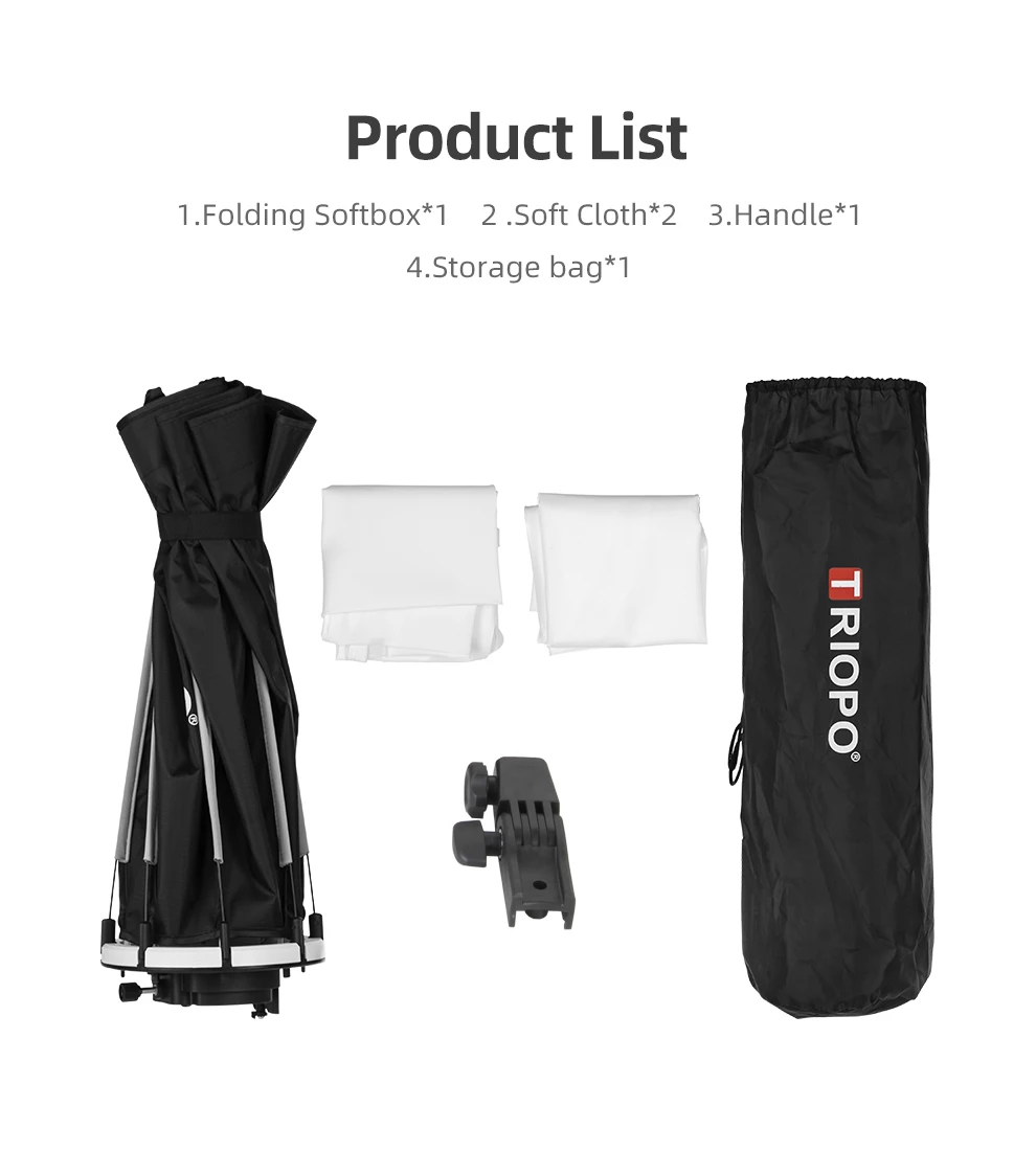 TRIOPO KX Softbox 55cm 65cm Quick Releaes Folding On-camera Flashlight Softbox For GODOX Speedlite V1 AD200Pro General Interface