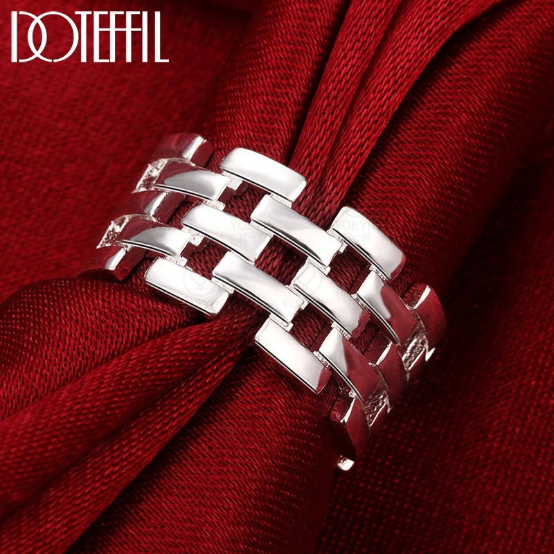 DOTEFFIL 925 Sterling Silver Square Checkered Network Ring For Woman Man Wedding Engagement Charm Party Jewelry