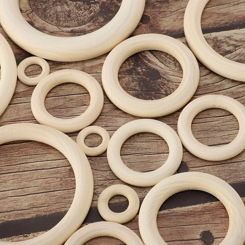 10Pcs Solid Wooden Rings 15-100MM Natural Wood Rings for Macrame DIY Crafts Wood Hoops Ornaments Connectors Jewelry Making