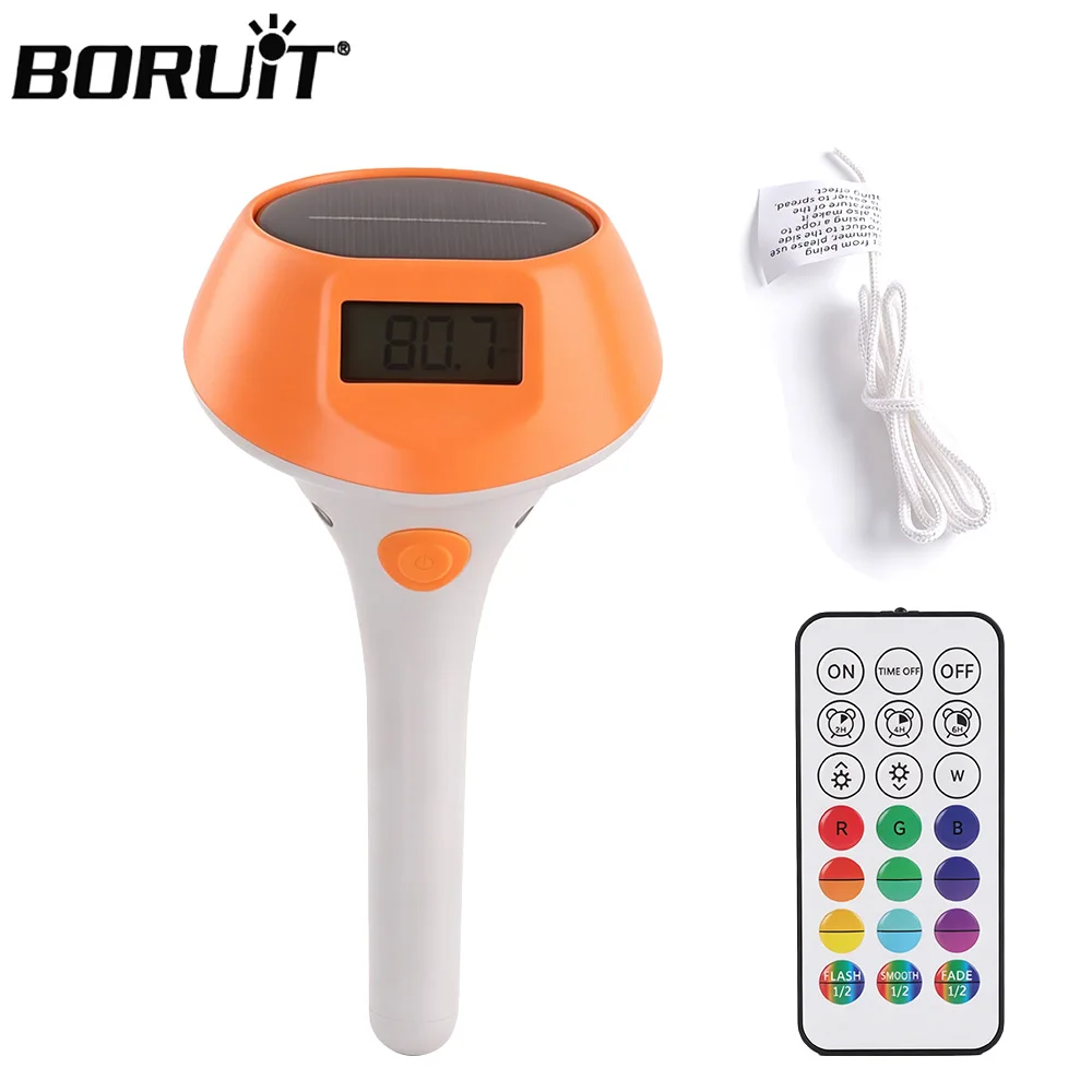 Solar Powered Pool Thermograph Light 16 Modes IP68 Backlit Display Magnetic Charging Thermometer For Swimming Pools Ponds