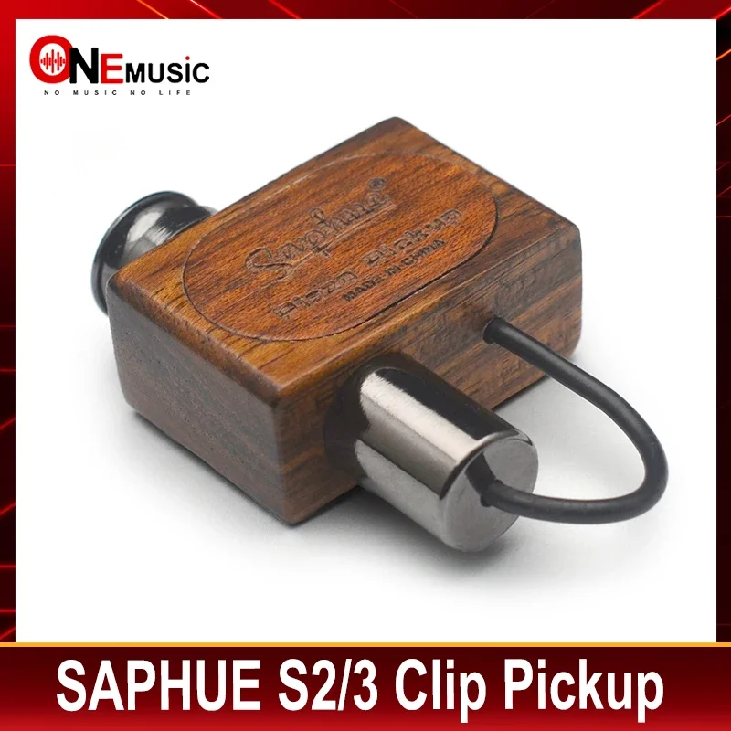 SAPHUE S2/S3 Clip Pickup Transducer for Acoustic/Classic Guitar with Wood Case and 6.35 Jack Ukelele/Kalimba/Mandolin