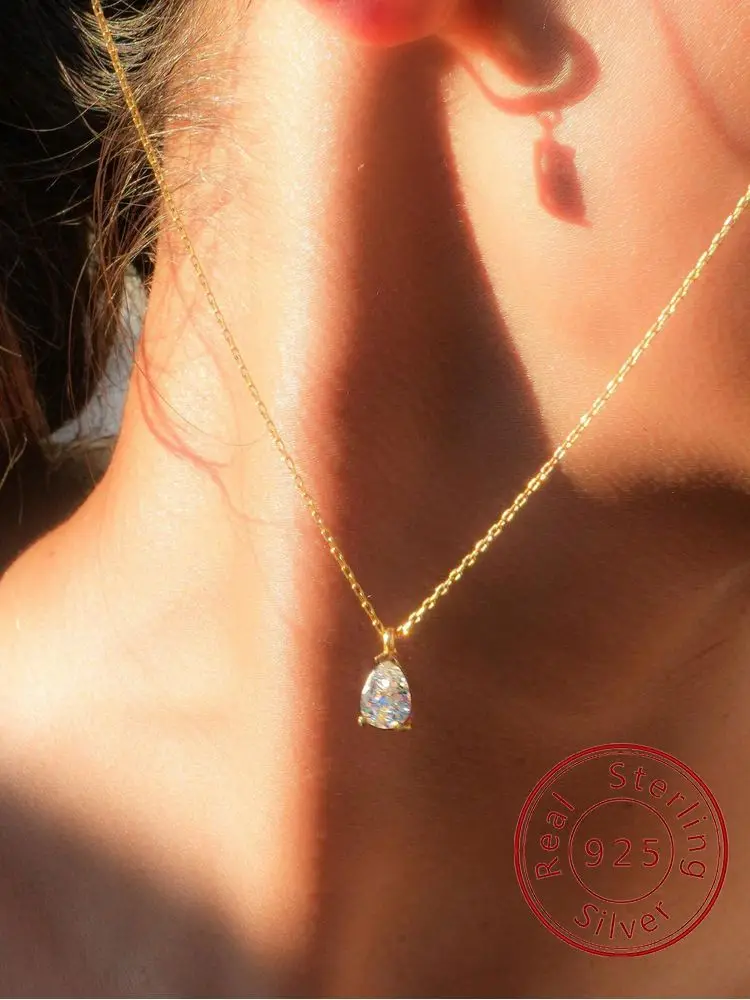 

925 Sterling Silver Simple Water Drop Shaped Zircon Necklace For Women Engagement Wedding Fashion High Quality Fine Jewelry