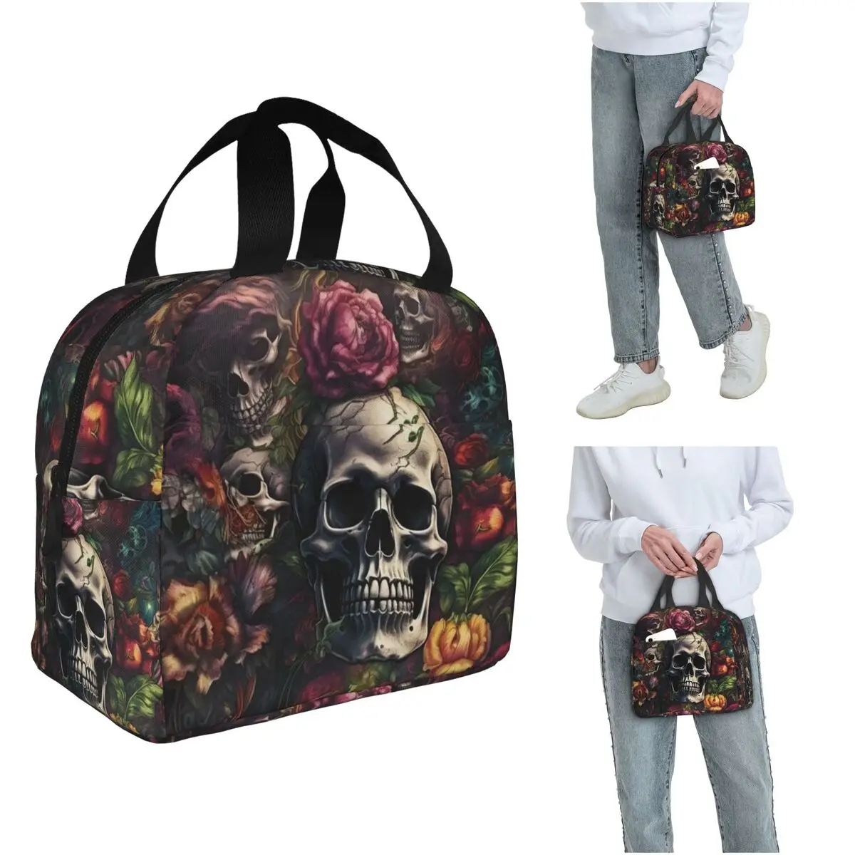 

New Skull Pattern Insulated Lunch Bag for Women Office Cooler Thermal Food Box Tote Portable Lunch Boxes Container