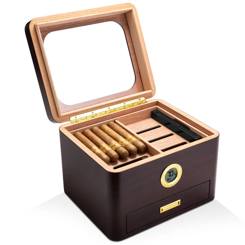 Luxury Cigar Humidor Perspective Skylight Cedar Wood with Moisturizing Humidifier Hygrometer Cigar Storage Box