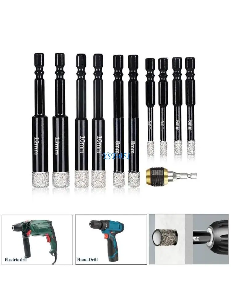 

E15A 11pcs/set Diamond Drill Bits Set for Granite Ceramic Marble Tile Stone Glass