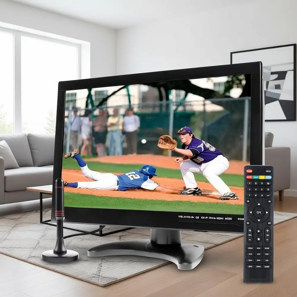 

14 Portable LCD Monitor 1080P Rechargeable Battery, 2 Antennas, HDMI, USB, RCA, FM Radio, Digital Tuner, AV Inputs, AC/DC, TV St