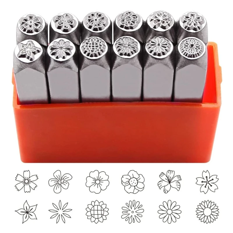 12PCS Metal Letter Set 1/8” 1/4” Steel Flower Stamp Set Stamping Tool for Imprinting Metal, Leather Craft Dropship