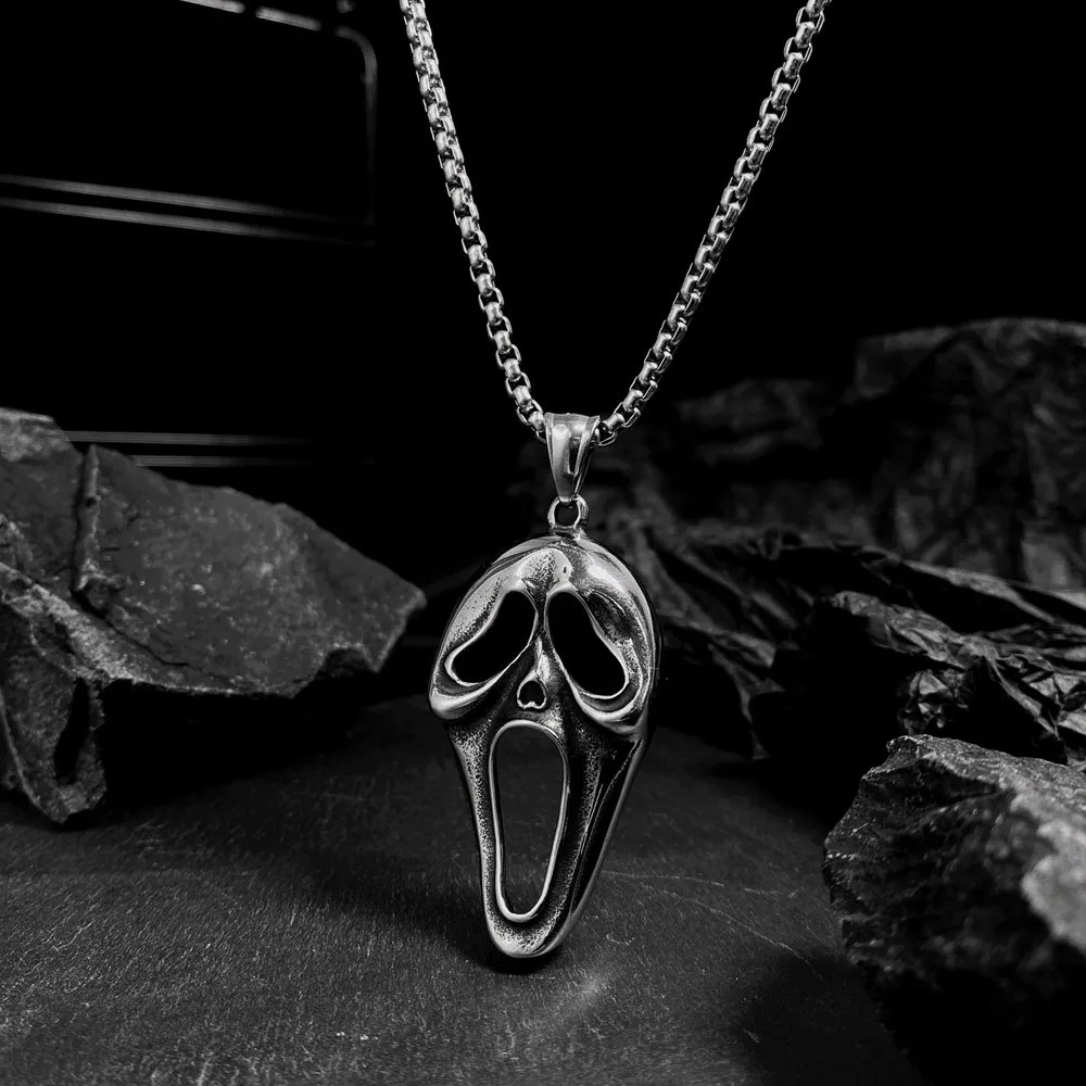 Fashionable, personalized, retro, niche, ghost mask necklace, men's and women's street hip-hop, punk, screaming, skeleton