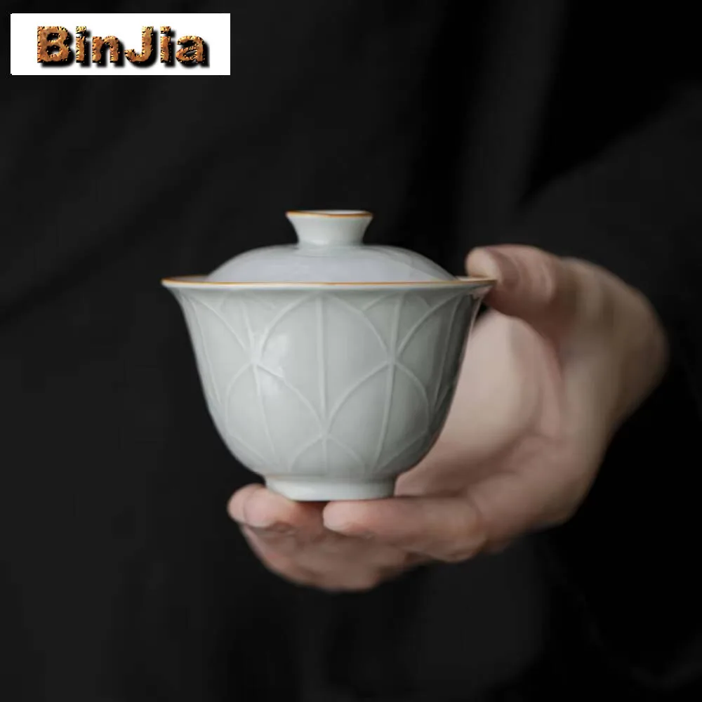 

100 мл рельефная керамика ручной работы с лотосом Gaiwan Zen, чайная варенья, бытовая крышка, чаша, услуги, коллекция аксессуаров