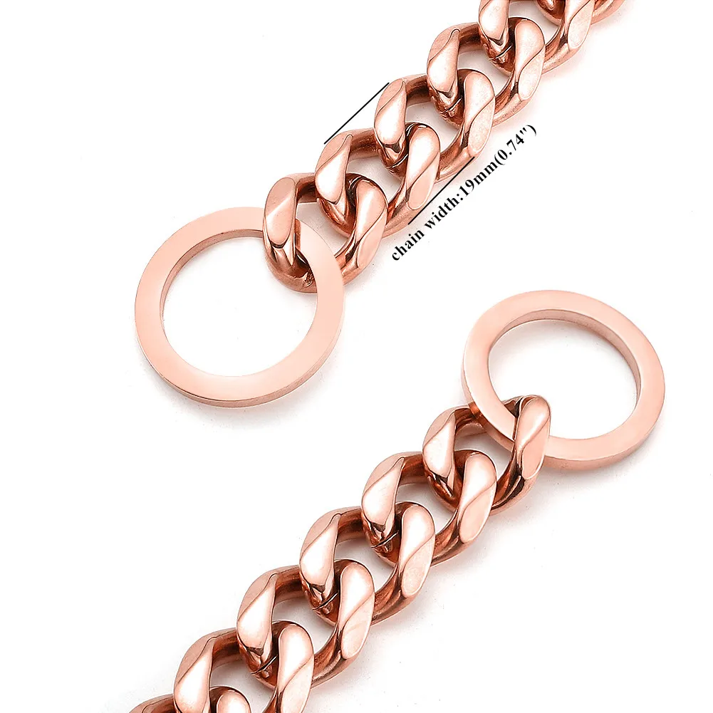 New Arrival Rose Gold Cuban Link Chain Collar Stainless Steel Dog P Chain Walking Trainig for Small Medium Large Dogs 11/15/19mm