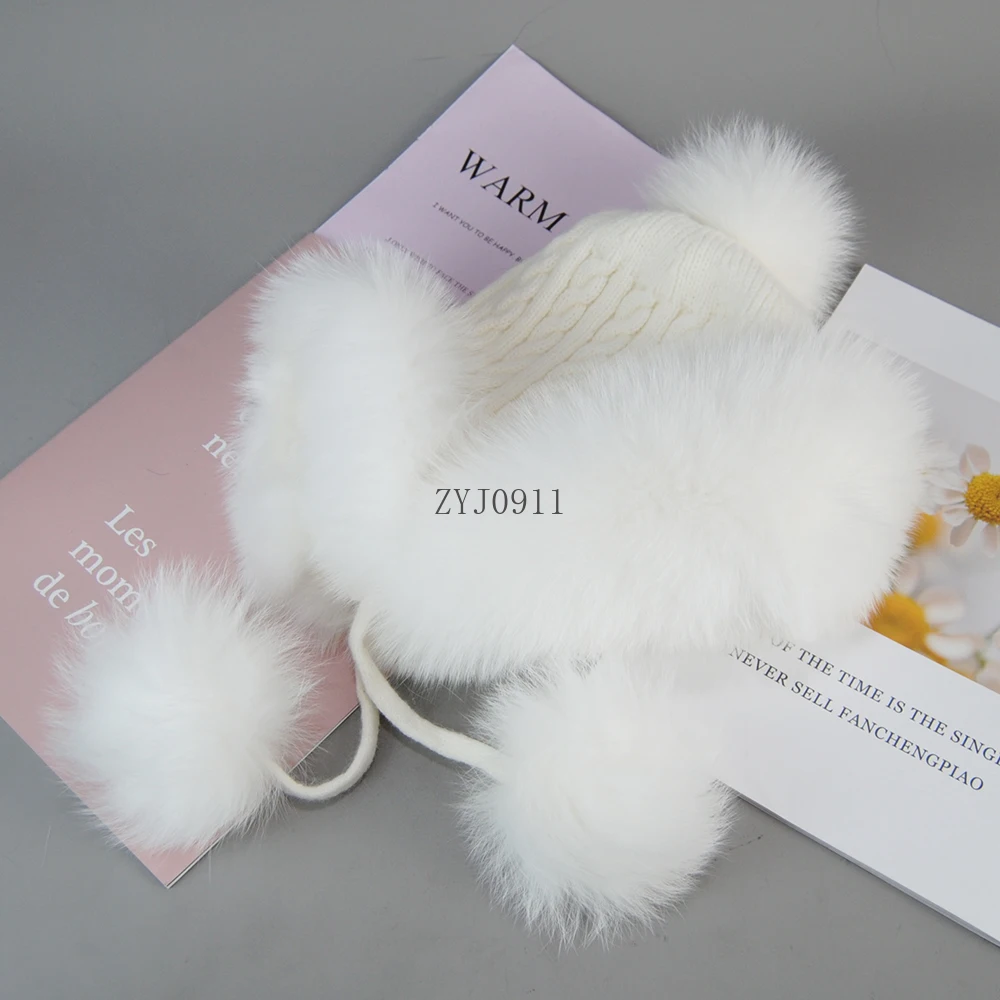 جديد 2024 قبعات فرو الثعلب للنساء الشتاء الفراء الحقيقي منفذها القبعات سميكة الدافئة يندبروف مع كرات شعبية الروسية ريال الراكون الفراء ها