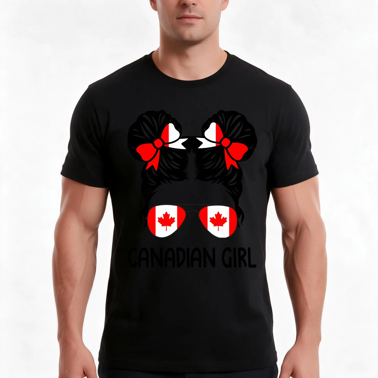 Canadian Girl Messy Hair Sunglasses Canada Pride T-Shirt, Summer Casual Cotton Tee, Oversized Streetwear Tops, Unisex Men Women