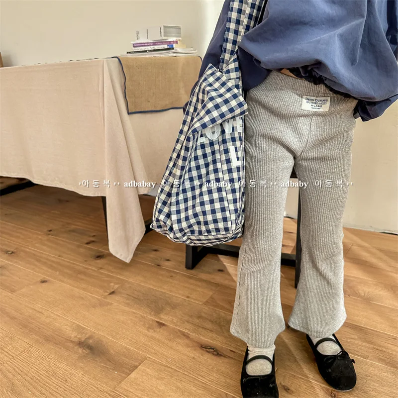 Baby Girls Flared Pants 2026 Spring New Korean Style Solid Color Toddlers Kids Casual Elastic Skinny Trousers
