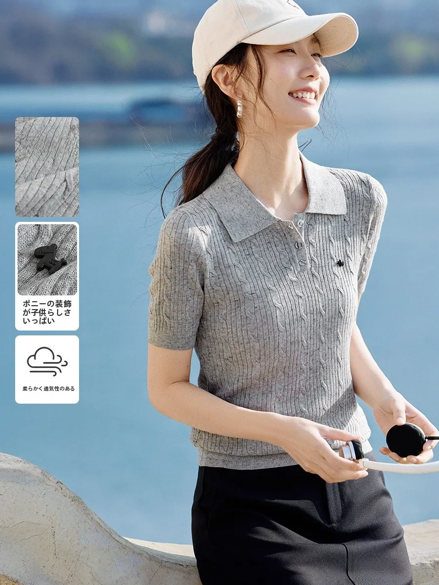

XWI Intelligent Sensation Floral Knitwear Neck Top Women's Slim Fit Summer Casual Style Polyester Fiber Blend Short Sleeve