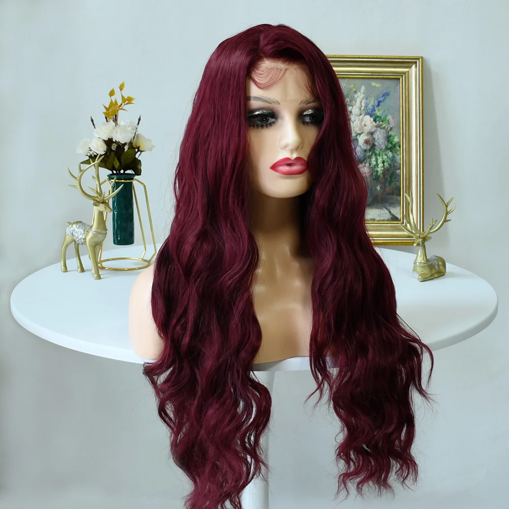 Бордовый Красный Объемная Волна Hd Прозрачный Парик Фронта Шнурка 13x4 Парики Глубокой Волны Для Женщин Предварительно Сорванные Кружевные Фронтальные Синтетические pelucas