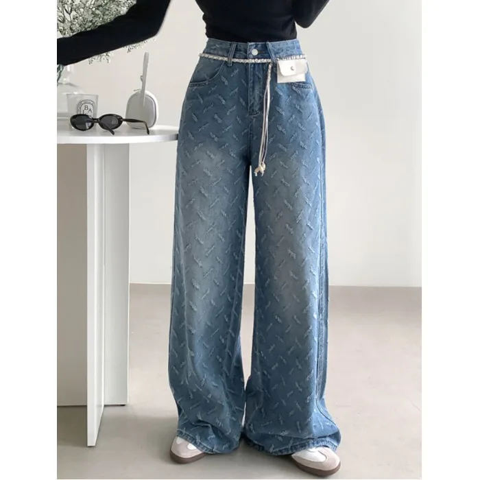 

Модные универсальные джинсы с высокой талией и широкими штанинами, с вышивкой и цветочным узором, повседневные, удобные, на все сезоны, женские.