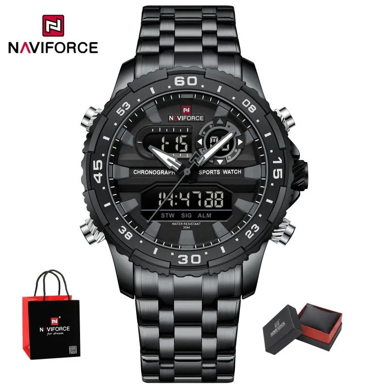 

Package Gifts NAVIFORCE Men's Watch Quartz LCD Digital Watch Male Stainless Steel Strap Water Resistant Date Clock Package Gifts