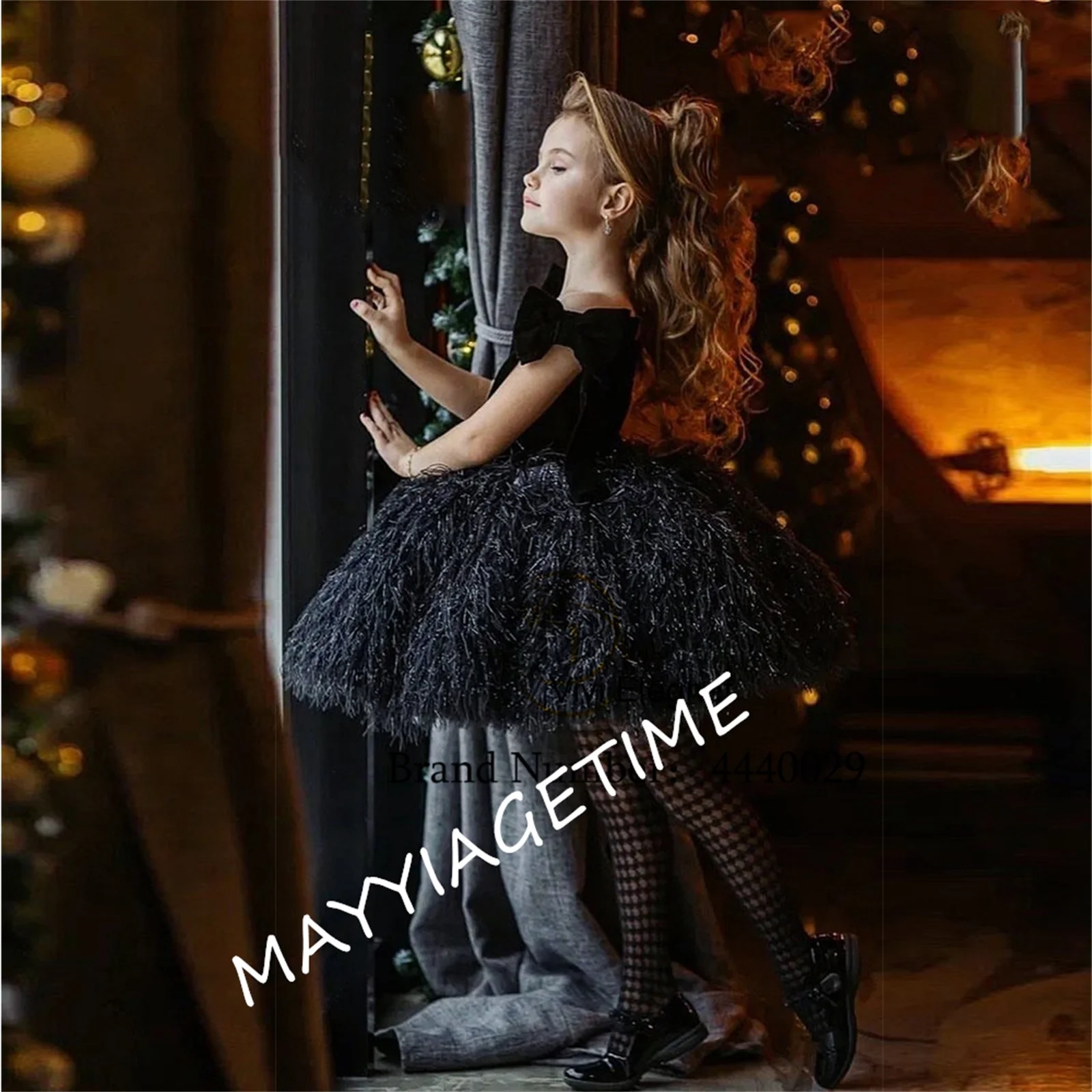 

Black Flower Girl Dresses for Ladies 2023 Summer Knee Length Girls Pageant Dress Kids with Bow Zipper Back