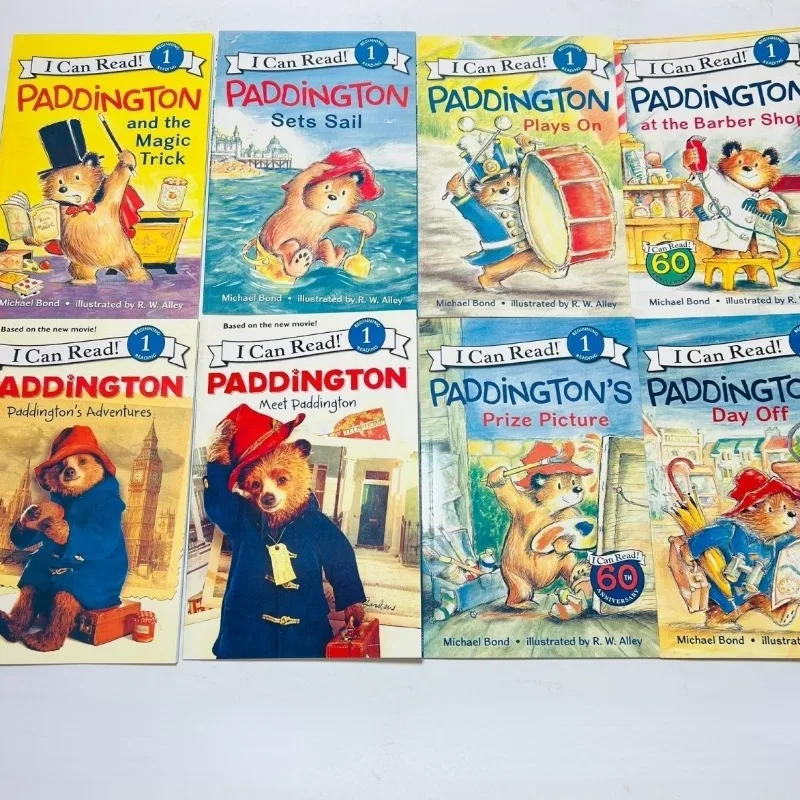 8 Books/Set Paddington Bear Cartoon Story English Picture Book Set for Kids, Ideal for Early Learning and Children's Toys